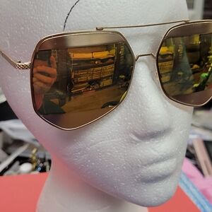 Gold Tone Wire Framed Sunglasses Retro Vintage
